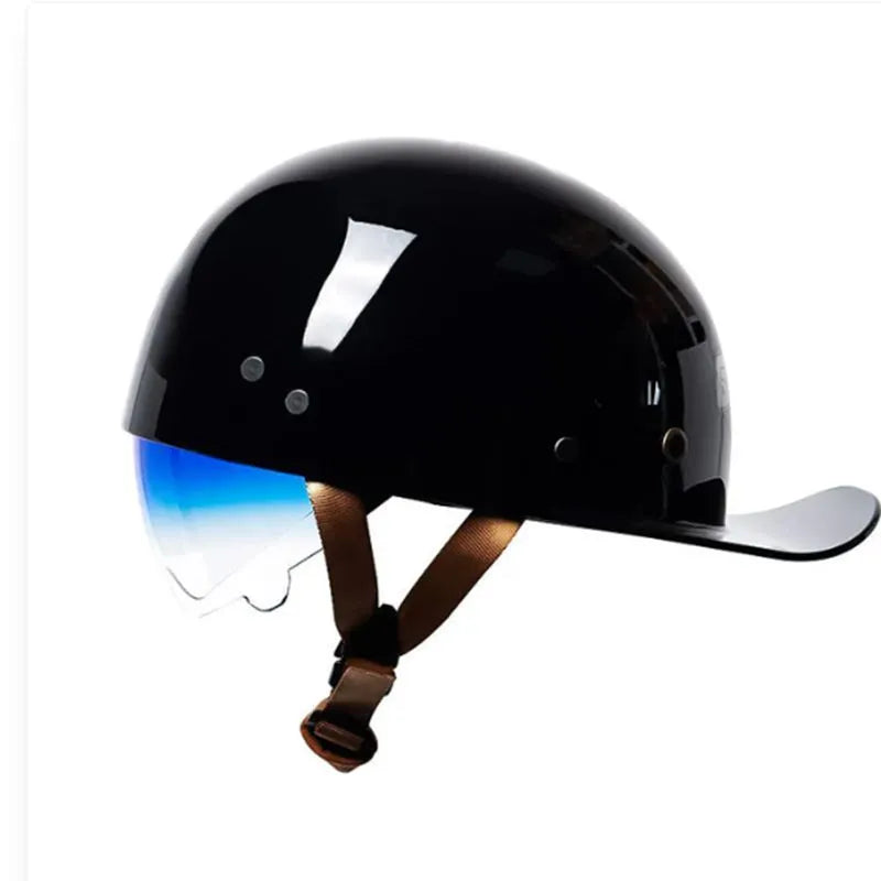 Men's retro electric bicycle half helmet with gradient blue lens in ABS material