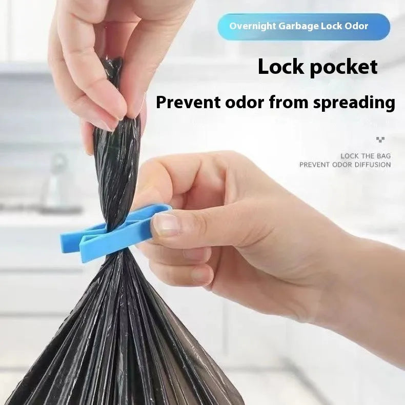 PP plastic non-slip clip for fixing a bin bag to the side of a trash can.