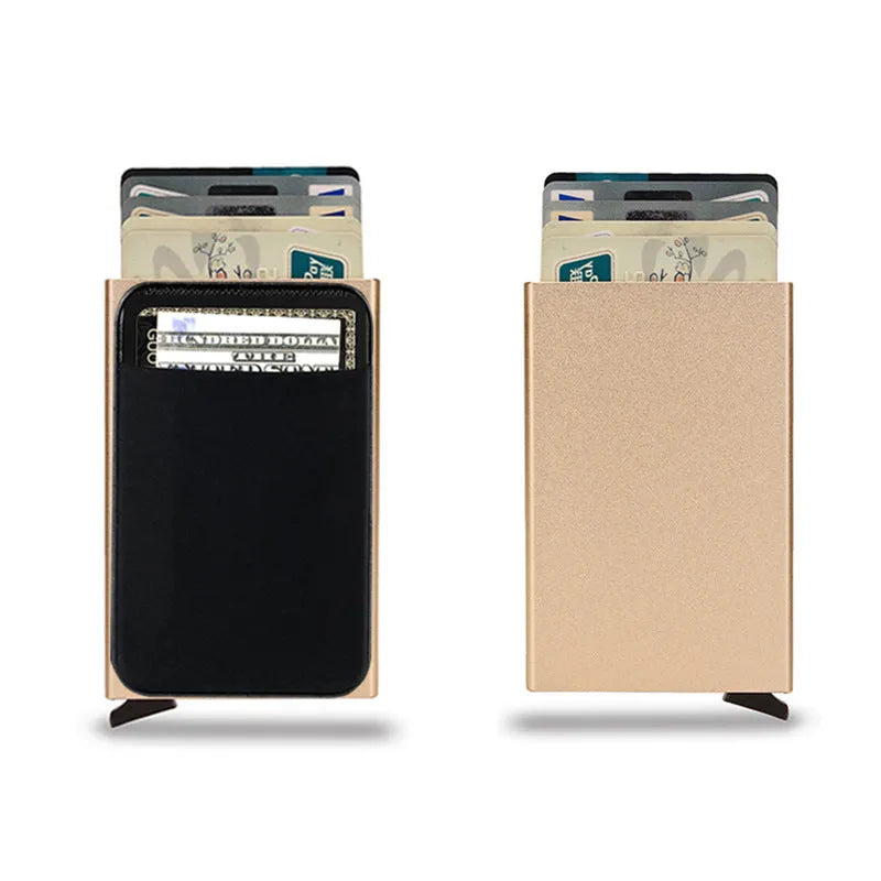 Frosted aluminium credit card holder in choice of eight colours measuring 9.5 × 6 × 1.0 cm