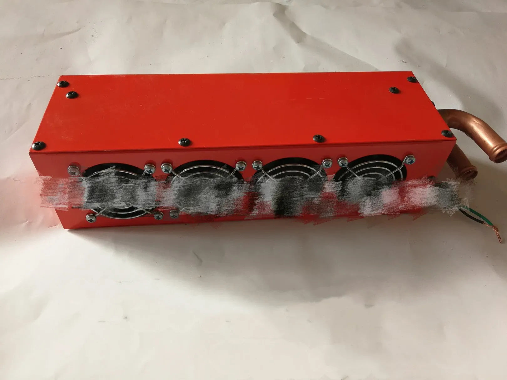 Metal car heater unit with four copper pipes and two water connectors for 12V 24V vehicle installation