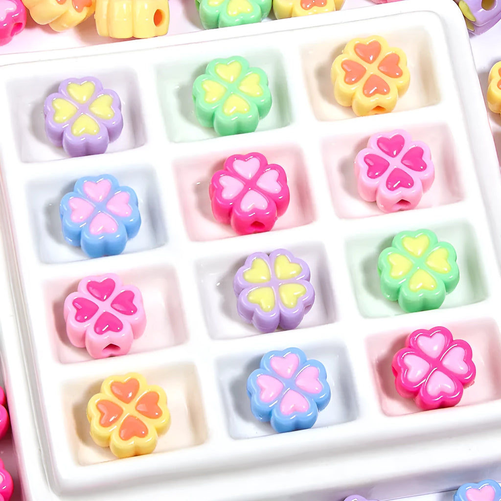 15mm frosted acrylic love clover beads in various colours for jewellery making