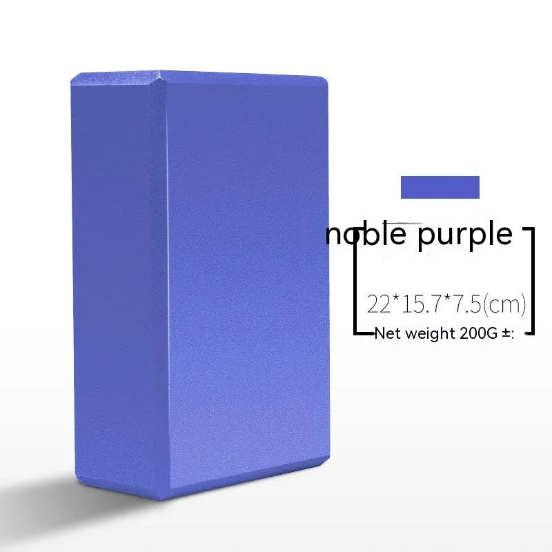 EVA foam yoga block in violet colour, shown next to a pink block, demonstrating its size and rectangular shape for fitness support.