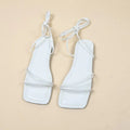 Women's ankle ring bandage cloth flat sandals with square toe design and front lace-up fastening