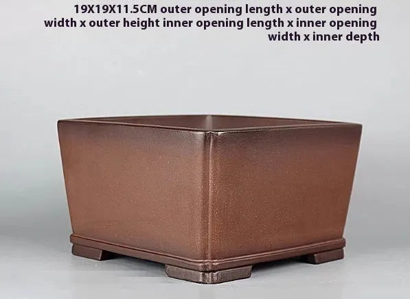 Brown handmade purple clay flower pot 19 cm with classical antique design and drainage hole