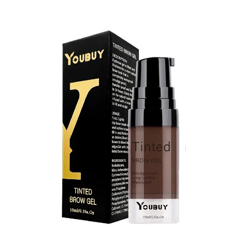 Waterproof quick-drying eyebrow cream in brown and black shades with dark grey and golden yellow options