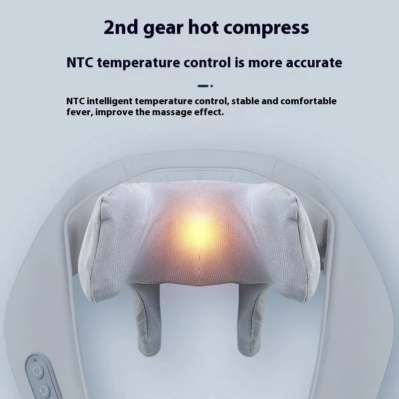 Grey elastic fabric portable massager with USB charging cable for neck back and waist infrared physiotherapy