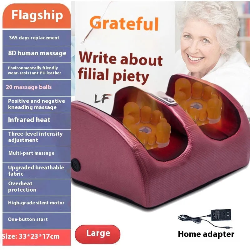 Household foot massager machine showing different colour options and massage modes