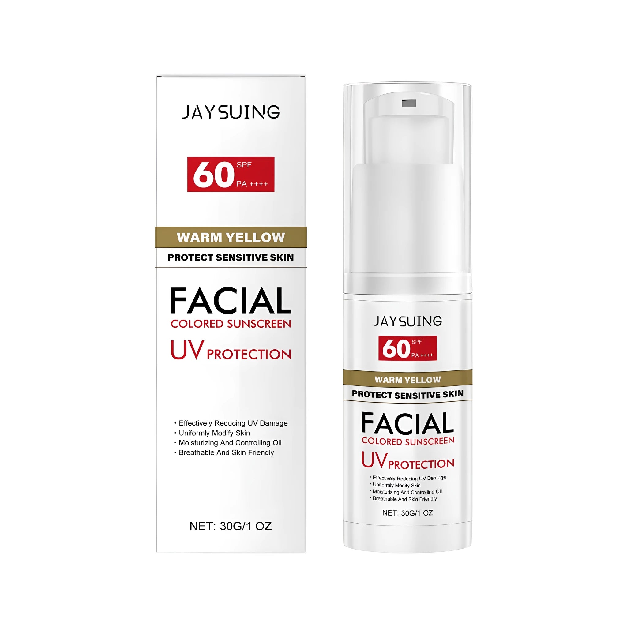 30g facial sunscreen bottle with hyaluronic acid and titanium dioxide for daily UV protection