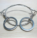 Stainless steel survival wire saw with thumb rings, extended to show its 70cm length.