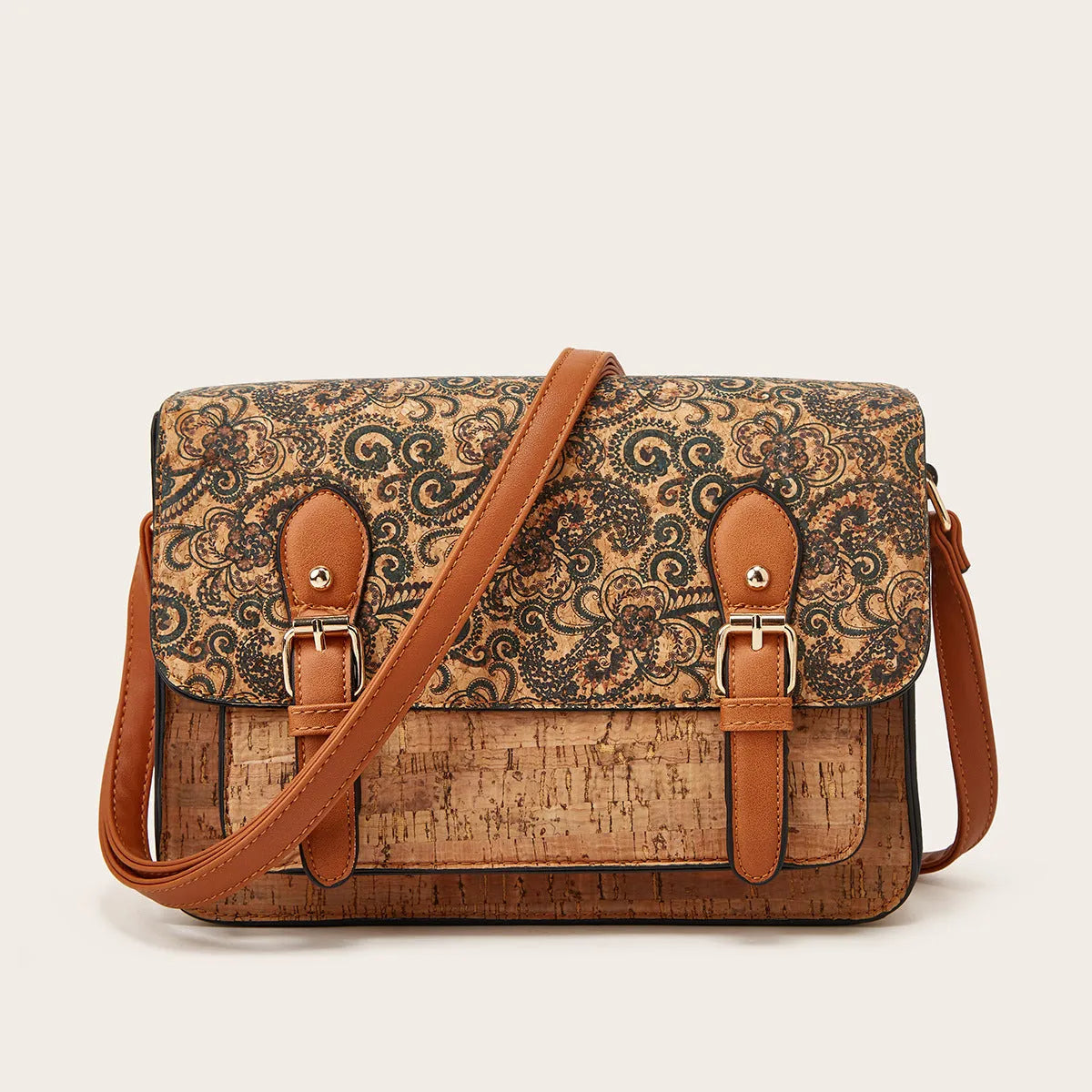 Women's printed PU crossbody bag with single shoulder strap in green colour option
