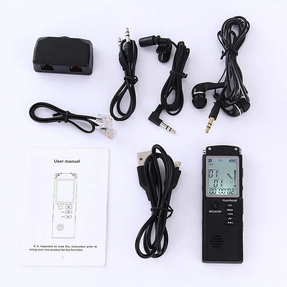 Black USB professional voice recorder unit with external microphone connector.