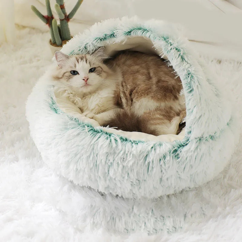 Plush shell pet nest in crystal velvet, round PP cotton cat and dog bed, 50cm diameter, cherry pink colour
