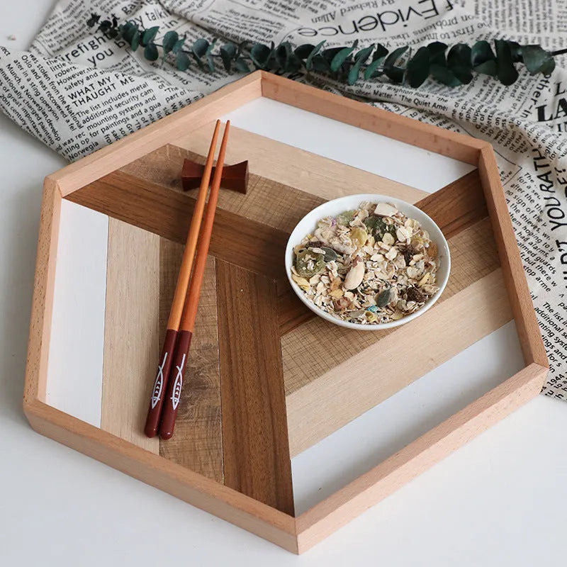 Wooden cake tray size A 30x34x4cm, natural wood colour, on table with cake