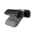 Black 360-degree rotating car phone holder mounted on a car air vent, holding a mobile phone.