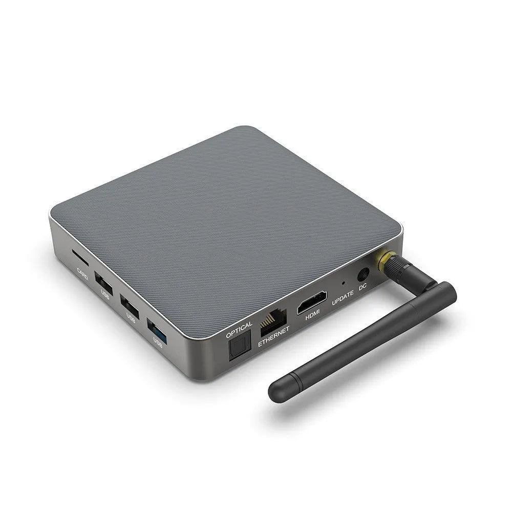 Android 8K streaming media player set-top box with remote control and cables