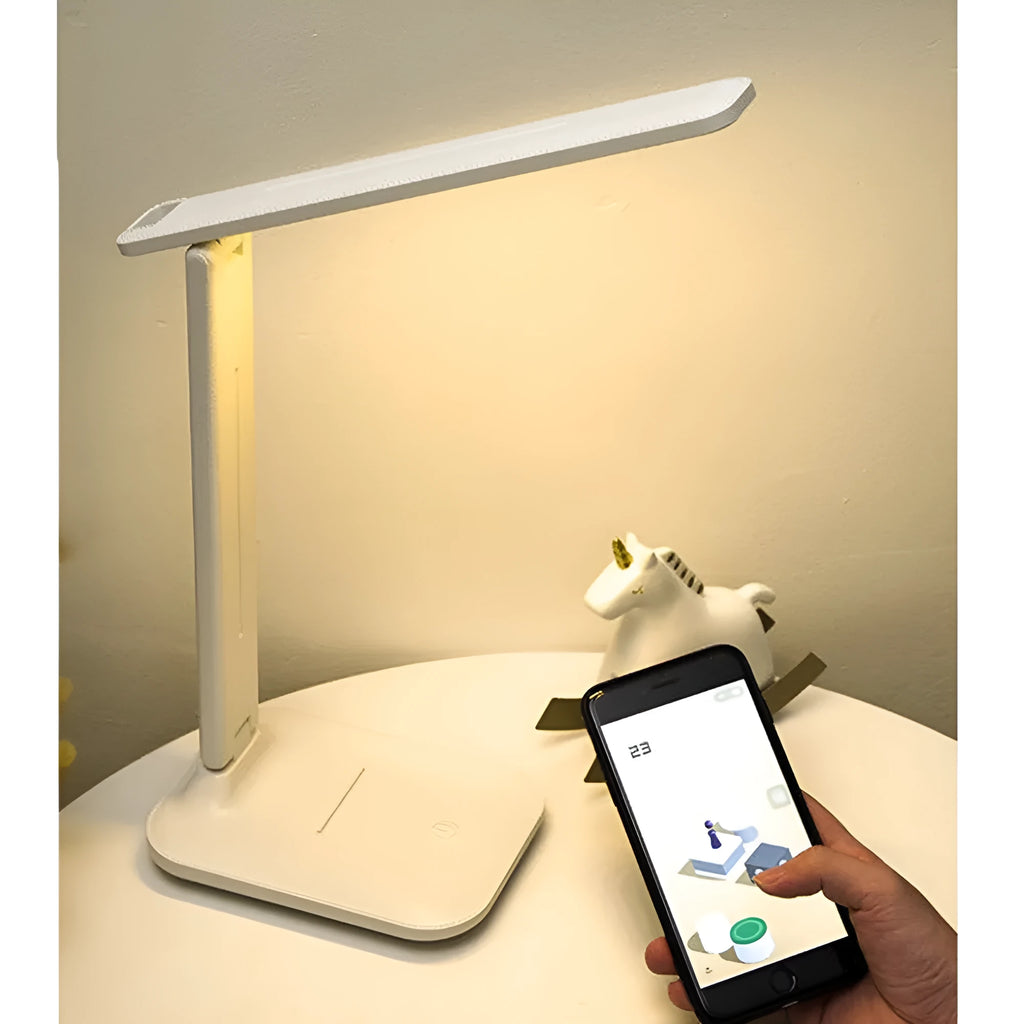 White plastic touch dimming bedside lamp with USB charging port