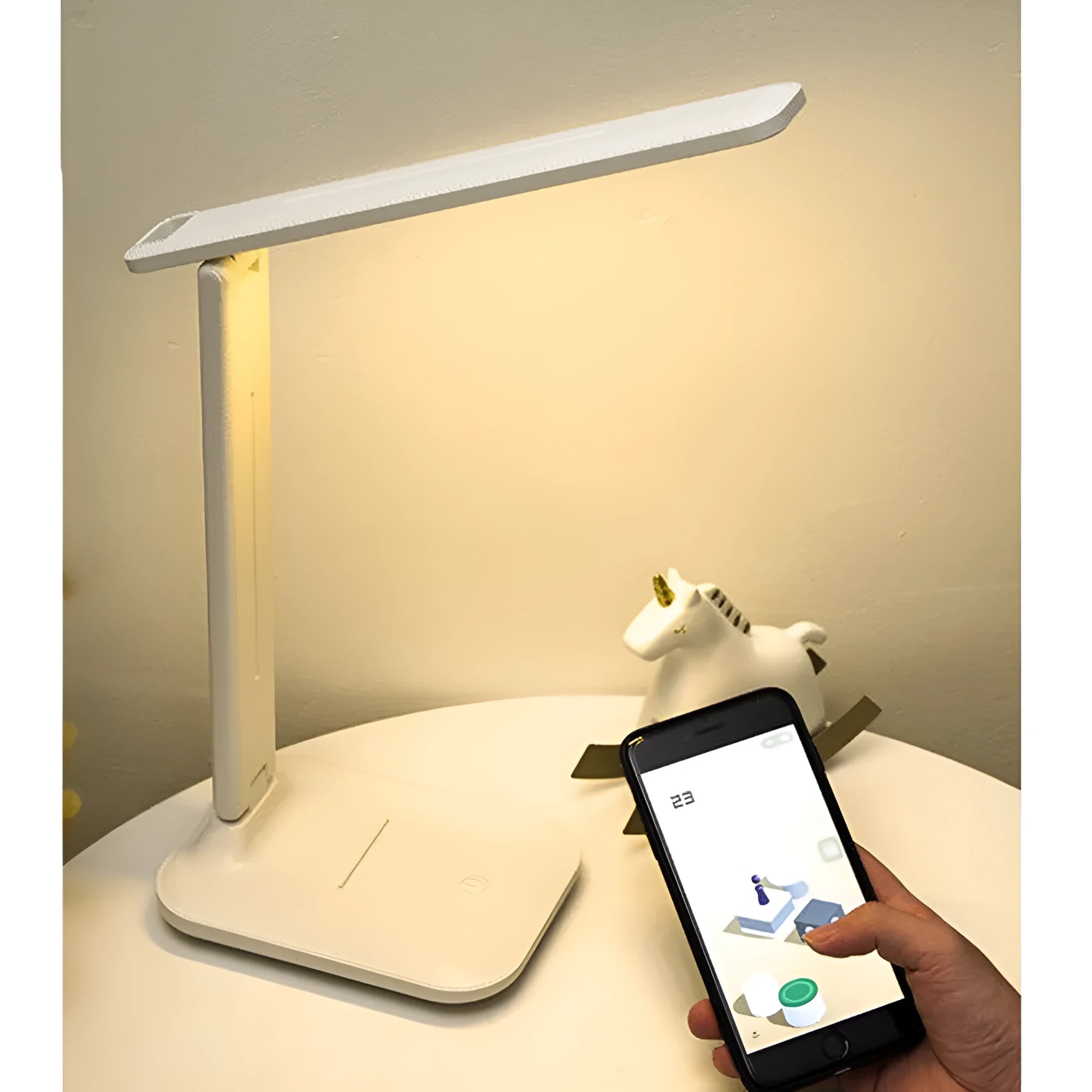 White plastic touch dimming bedside lamp with USB charging port