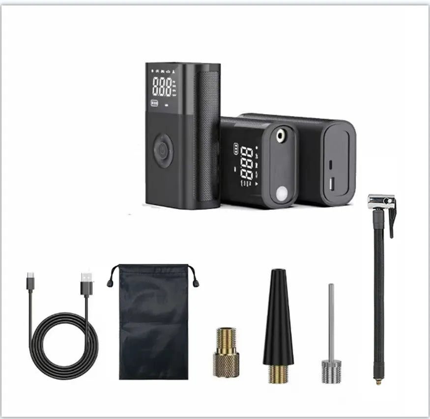 Wireless digital display air pump with LED light showing tyre pressure reading on screen