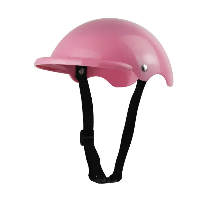 Small S size plastic pet motorcycle helmet in pink, black, yellow, or green monochrome colour.