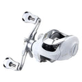 ET micro drop wheel baitcasting fishing reel on a solid background.