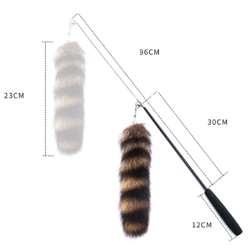 Black cat toy wand with elastic string measuring 42 cm for interactive play