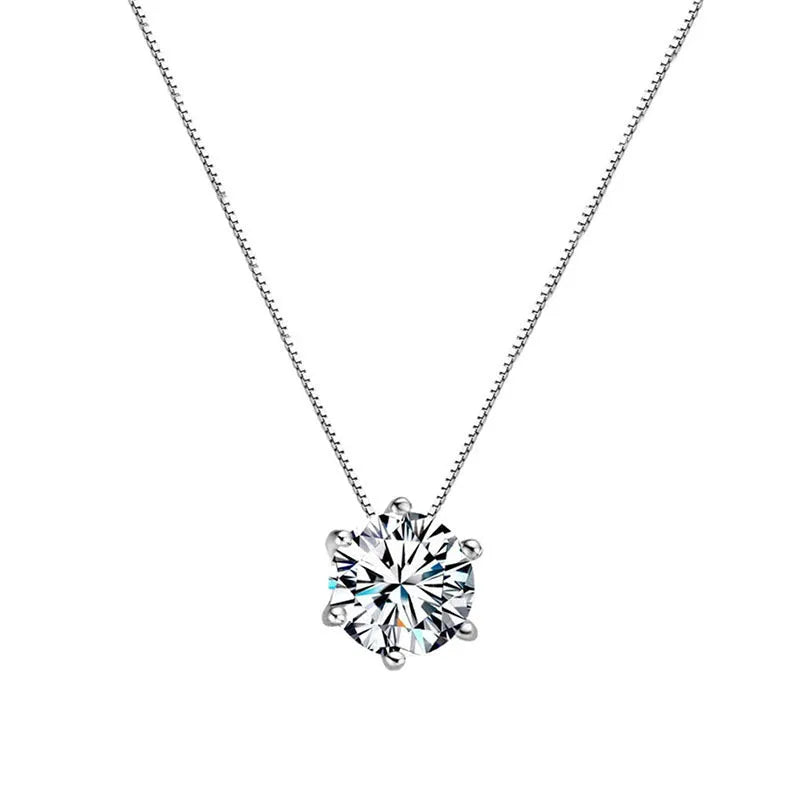 Single diamond necklace for women, simple geometric copper pendant on cross chain in silver colour