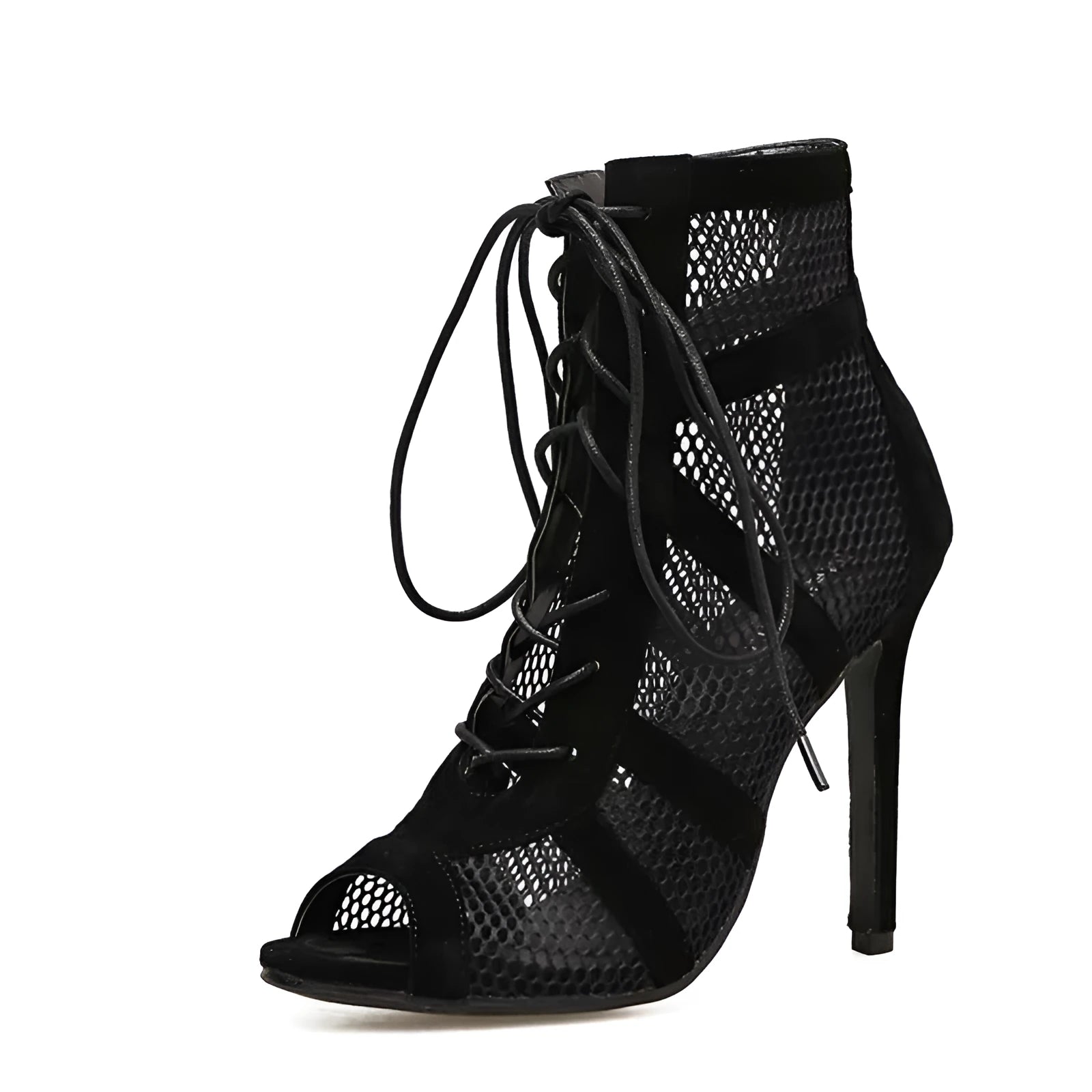 Black suede women's lace-up high heel shoes with 11.5 cm heel and front platform