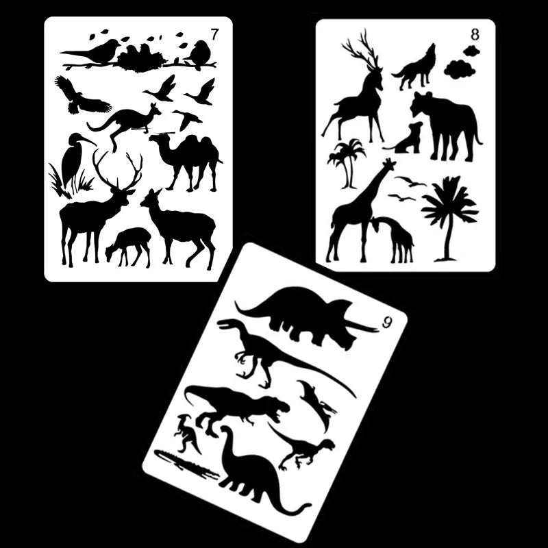 Set of white plastic drawing stencils with assorted cut-out patterns for crafts and decoration.
