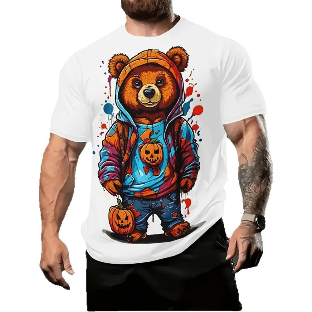 Men's loose fit linen short sleeve shirt featuring a cartoon 3D printed design, shown in one of the available colours.
