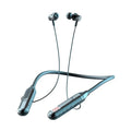 Wireless Bluetooth sports headset with neckband design showing power display and available in black, red, purple, green colours