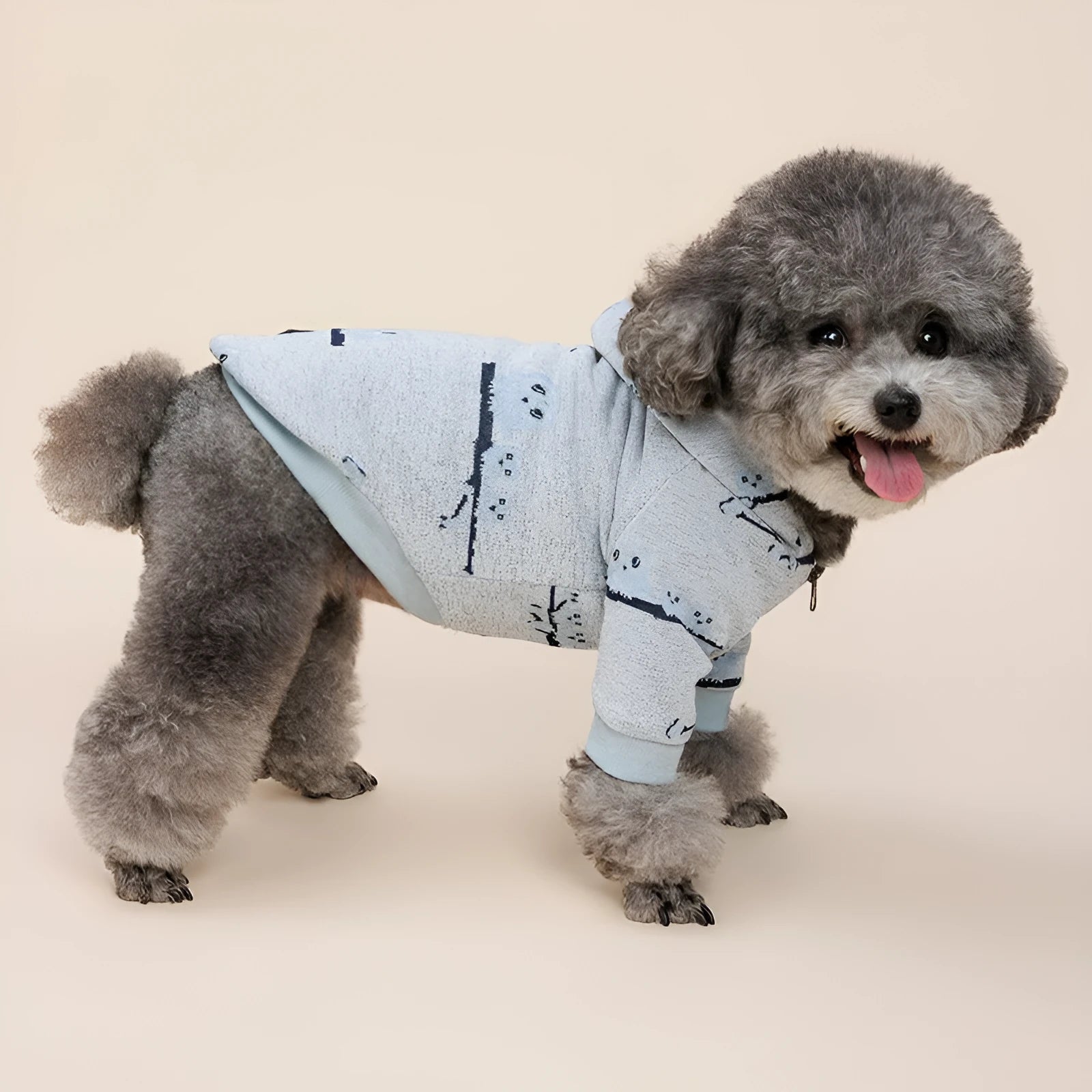 Blue cotton dog sweater with front zipper closure for medium-sized dogs