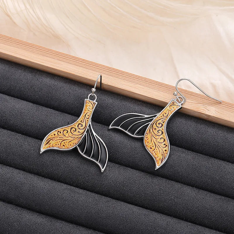 Women's Fishtail earrings with Whale design in White Gold E4143 alloy metal