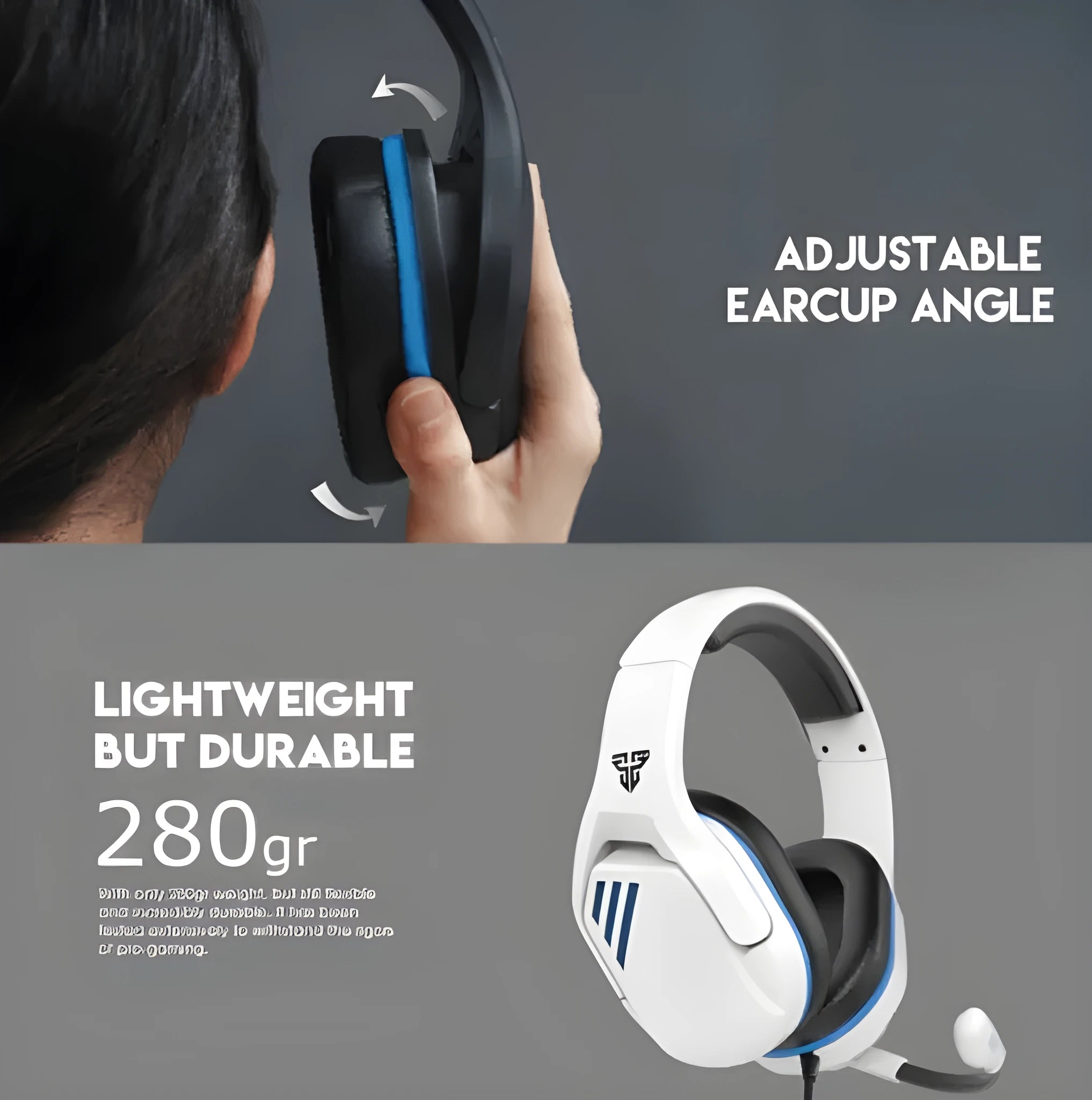 MH86 esports gaming headset in black or white with 50mm drivers and USB connection