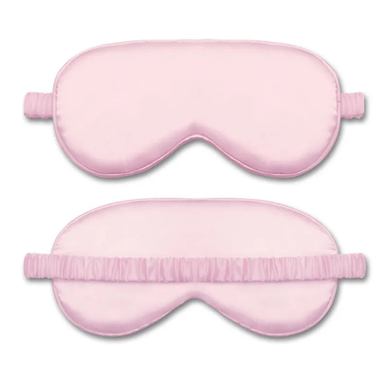 Double-sided silk-like sleep mask in rayon satin, shown in multiple colour options on a white background.