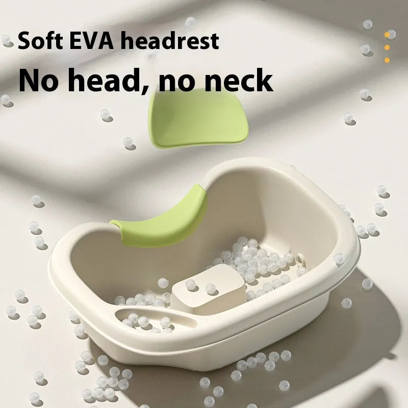 Portable plastic shampoo basin with neck pillow for bed use in light pink colour