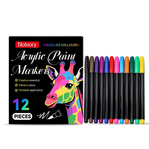 12 white acrylic paint markers with fine bullet tips for multi-surface art and craft projects