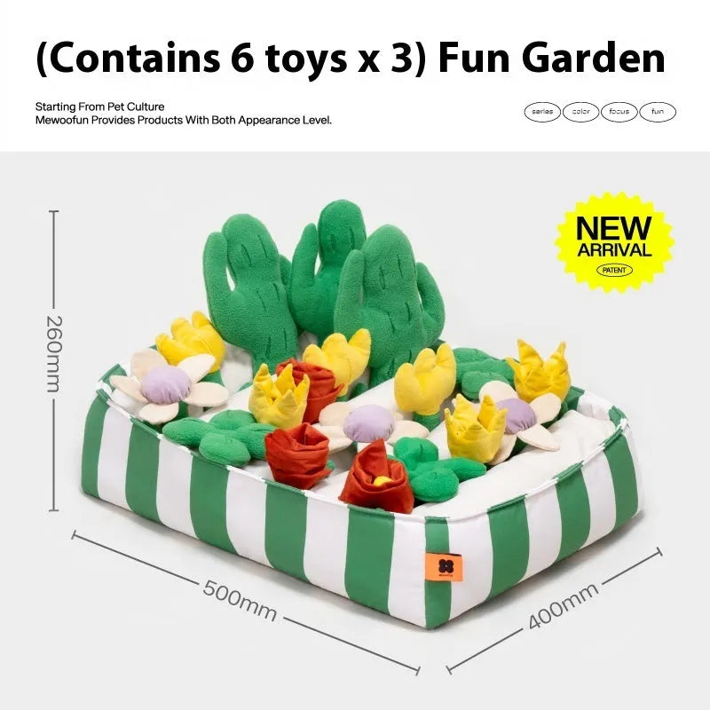 Themed fabric dog sniffing mat for interactive enrichment and food hiding