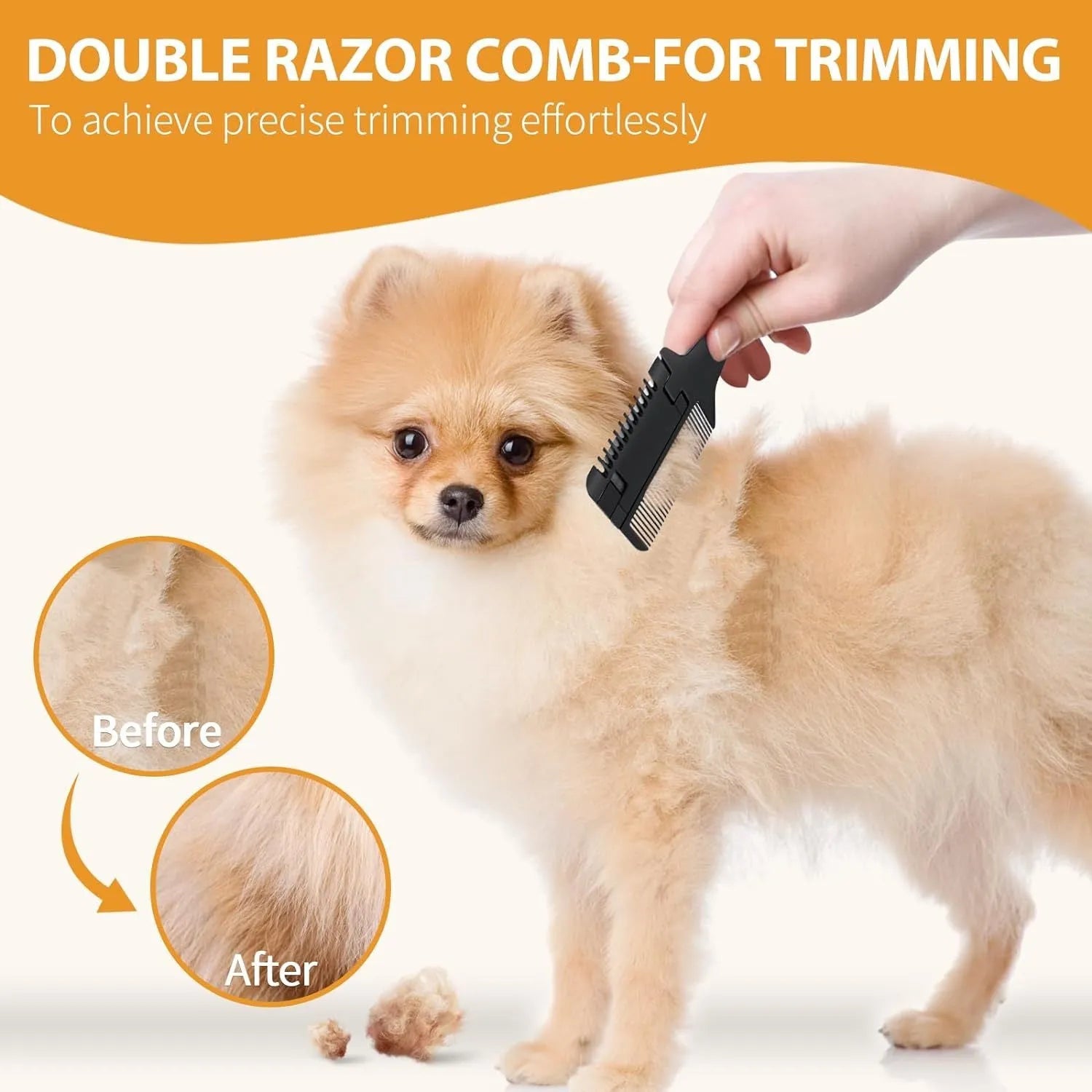 Dog cat razor comb grooming tool with comb teeth and razor blades for detangling and trimming pet hair