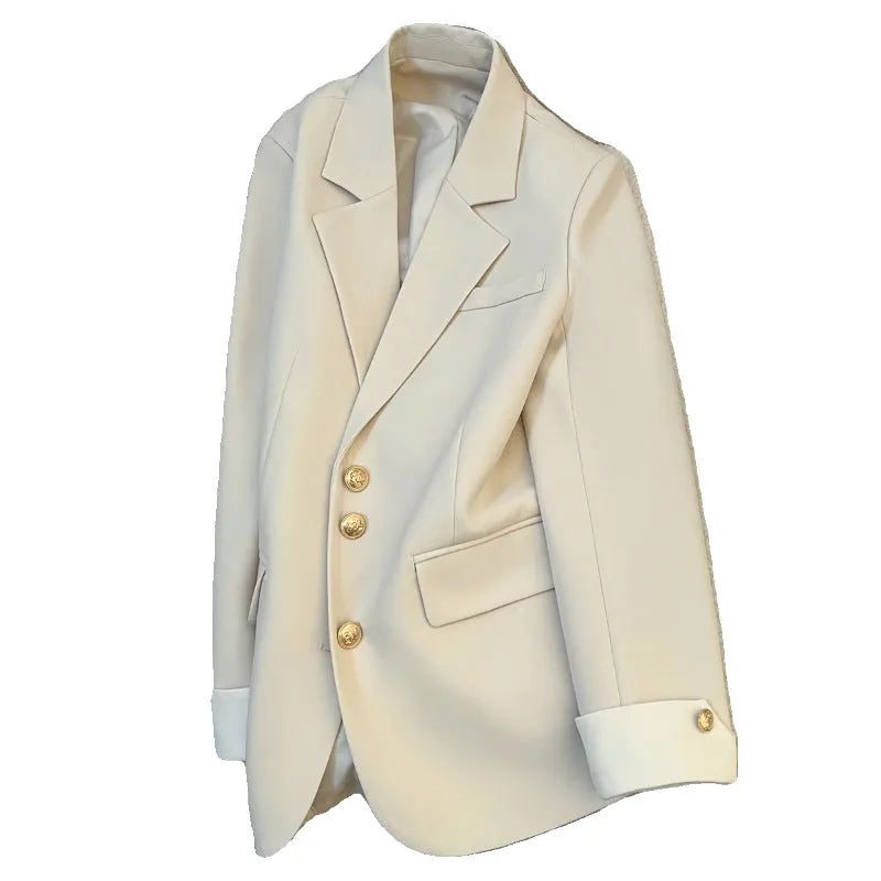 Women's milky white loose fit Korean style polyester coat with pockets