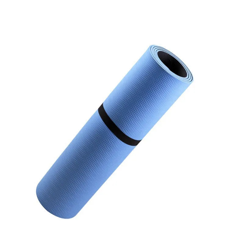 Blue conductive yoga mat with botanical pattern and integrated grounding wire