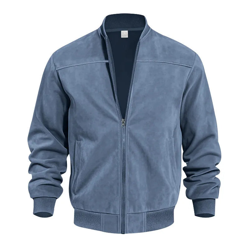 Men's plus size casual jacket in polyester suede fabric, shown in Army Green colour.