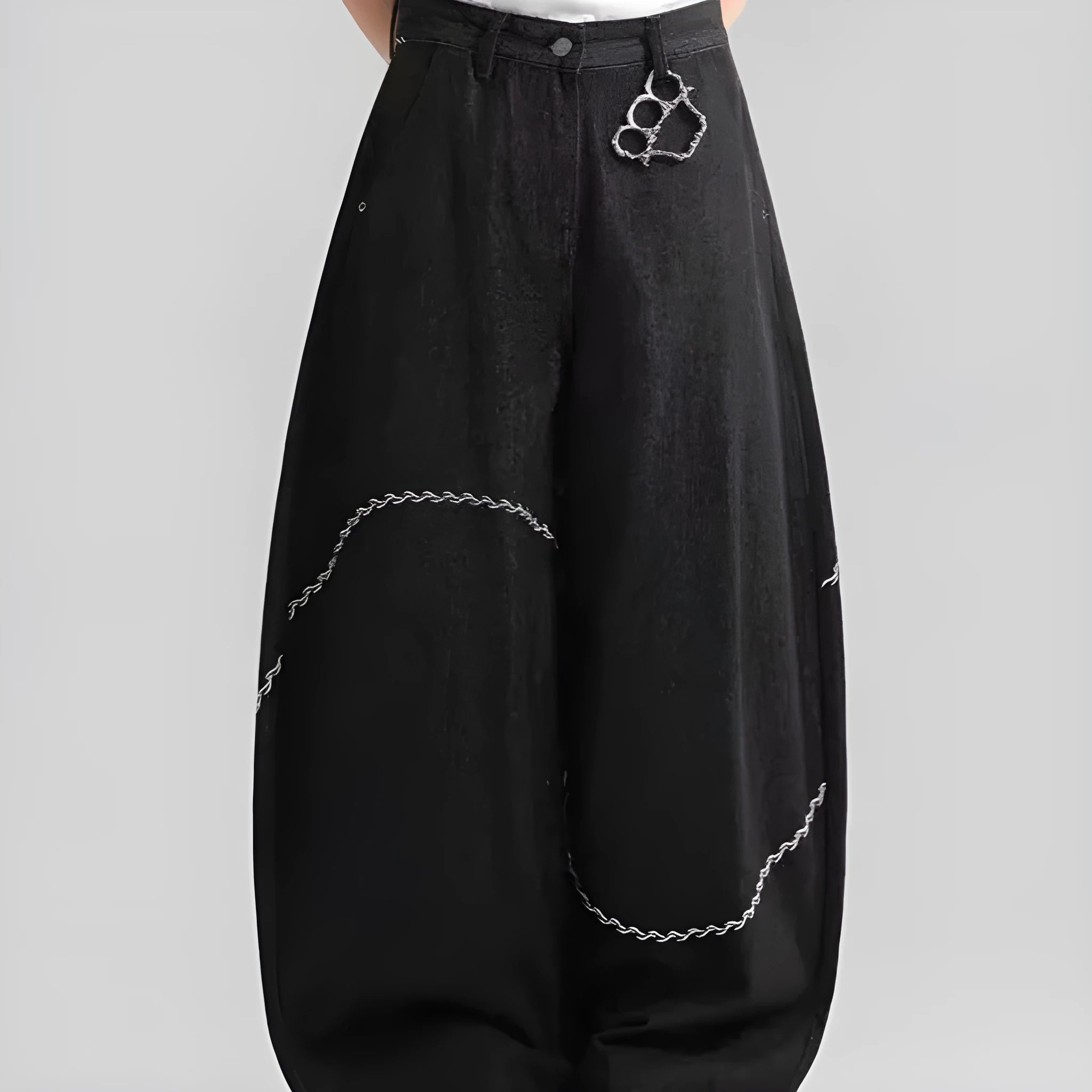 Black straight-leg denim trousers with mid-waist design and micro-elastic fabric
