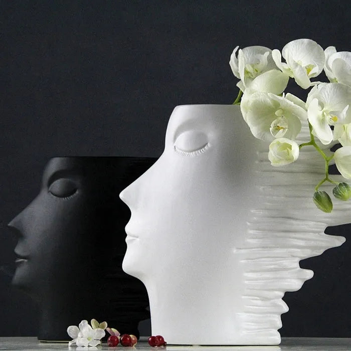 Nordic simple matte porcelain head ornament vase in white as wall decoration