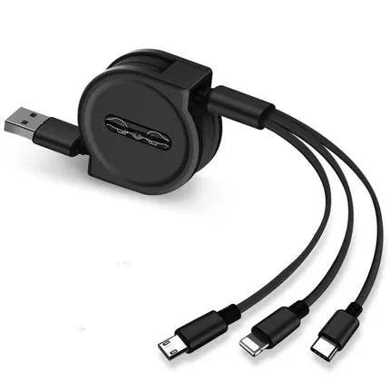Telescopic 3-in-1 charging cable extended to 120 cm with titanium alloy connectors