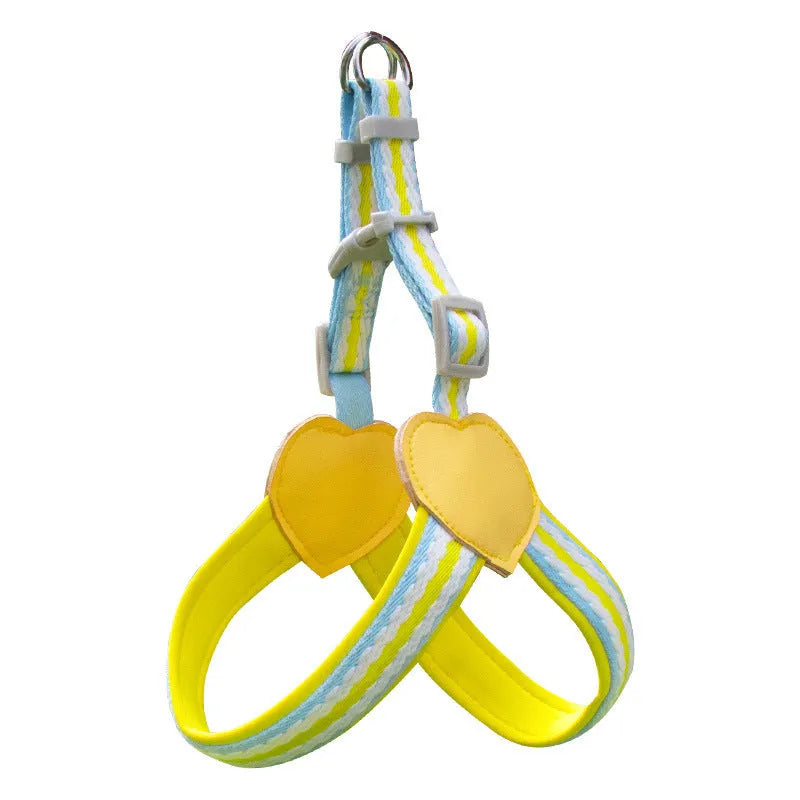 Nylon dog walking chest strap with hand holding rope in various colours and sizes