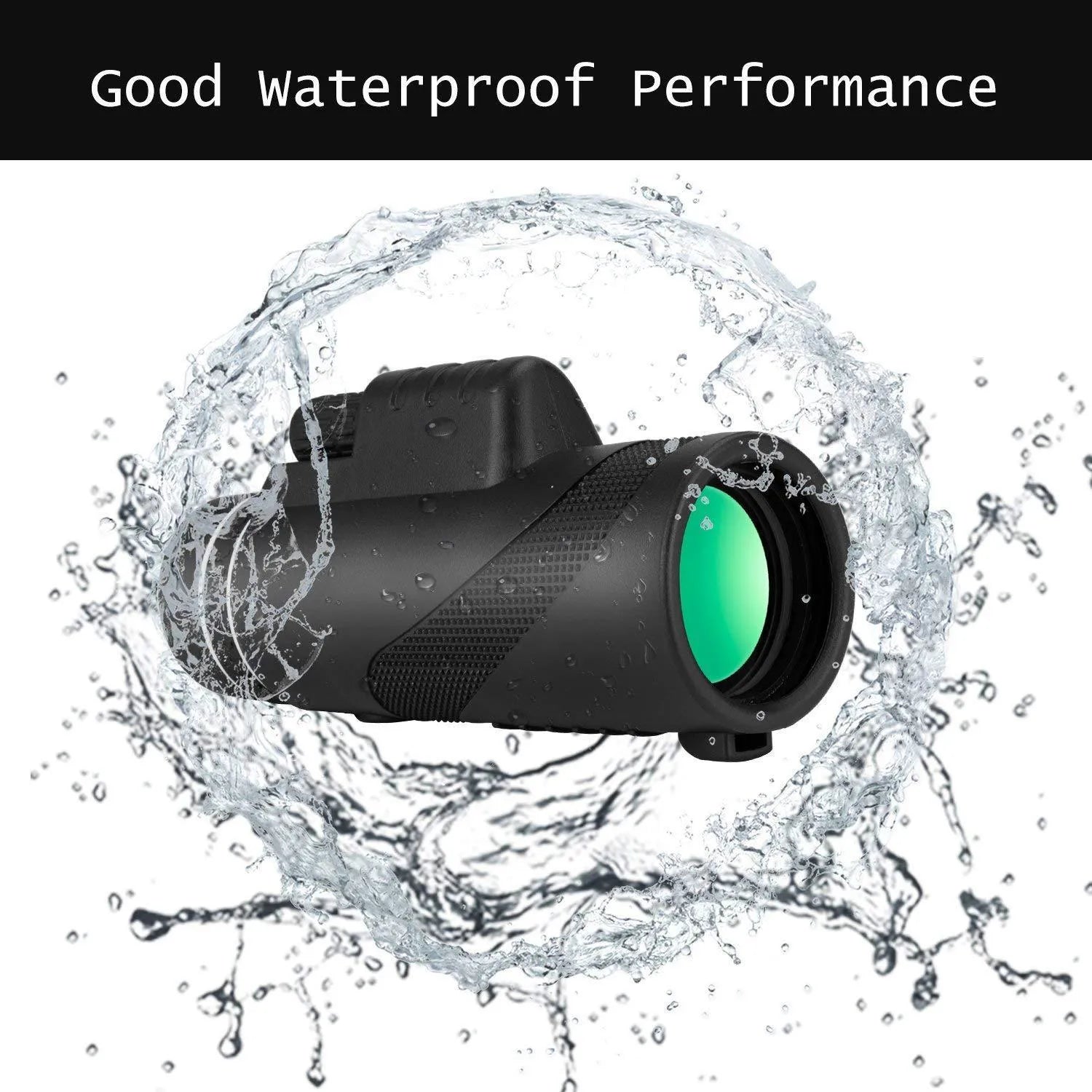 Black 40x60 monocular telescope with smartphone compatibility showing 40x magnification and waterproof construction
