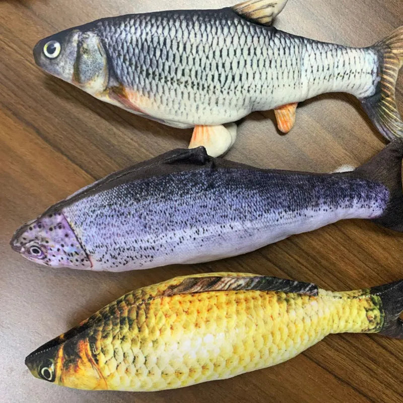 Multicolour electronic fish cat toy measuring 30cm with USB charging cable
