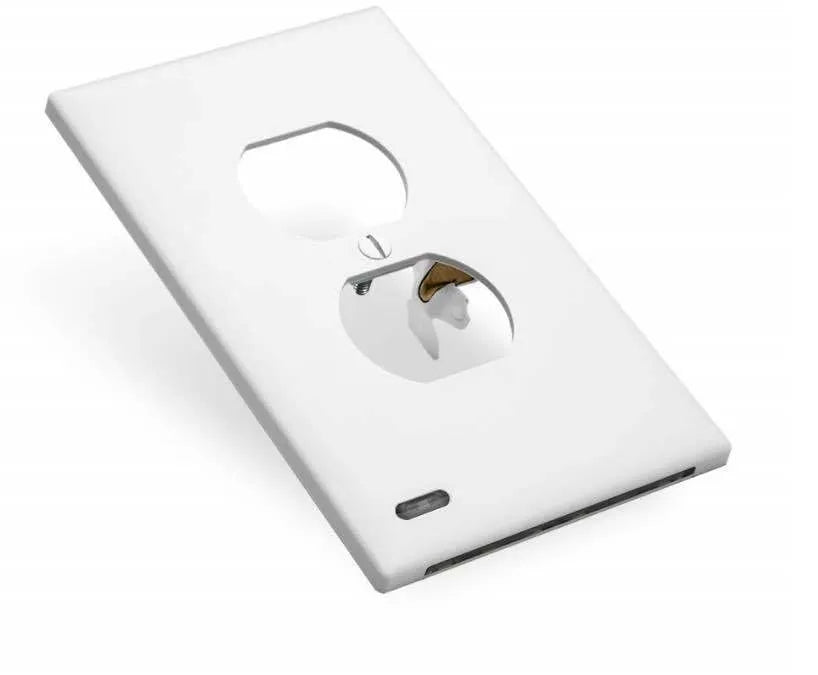 White plug-in socket induction LED night light installed in a wall outlet