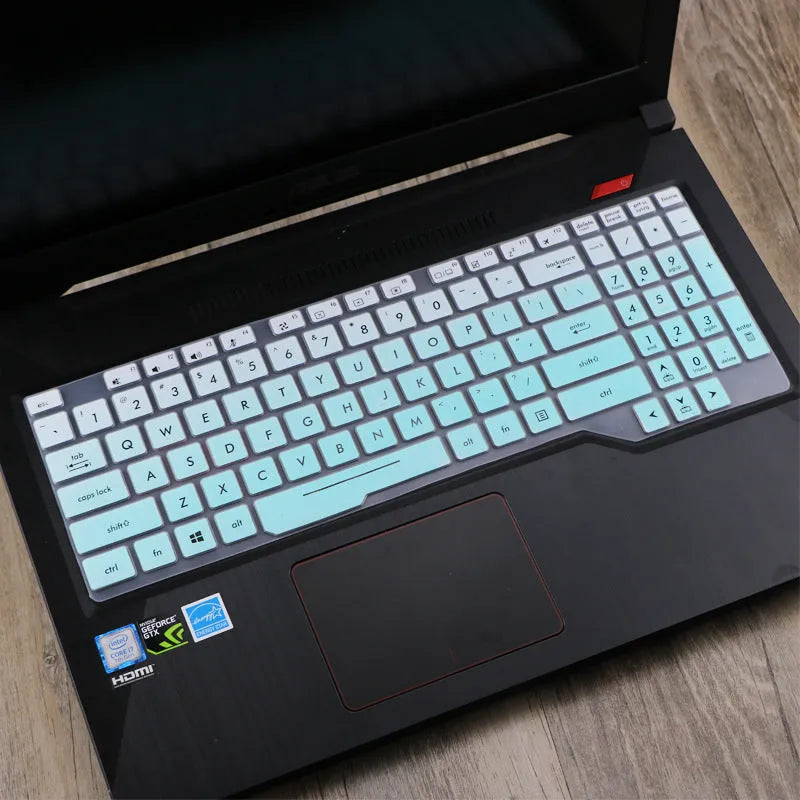 ASUS Flight laptop keyboard protective silicone cover in translucent mint colour showing anti-glare matte finish