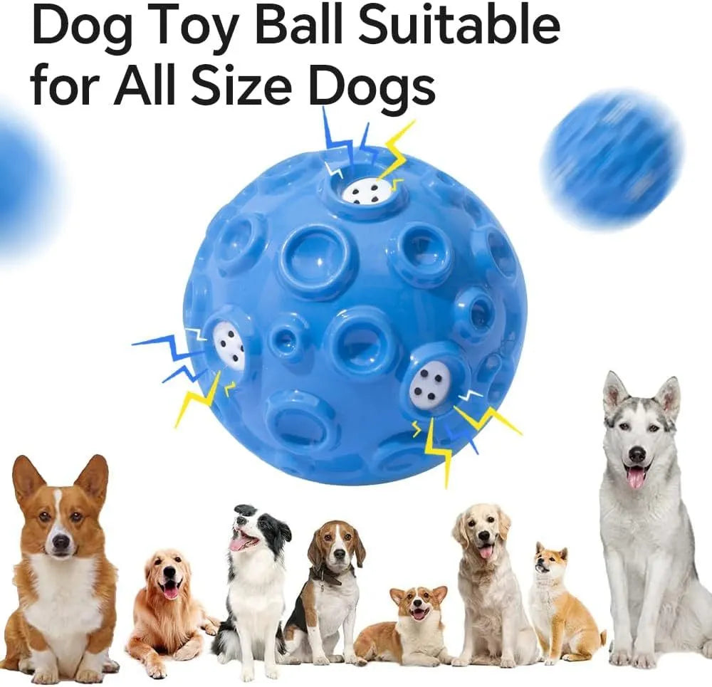 Durable natural rubber dog ball toy with magical squeaky sound for aggressive chewers in five colour options